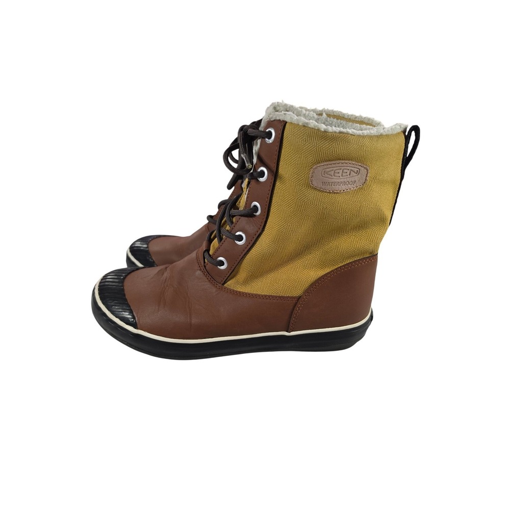 Keen Elsa Waterproof Winter Boots Brown Tan Leather Canvas Insulated Womens 10